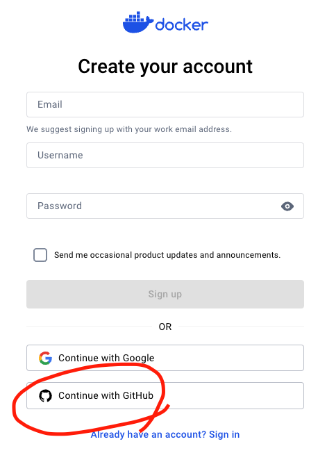 Dockerアカウントのサインアップ