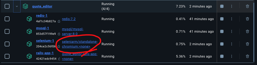 selenium-1コンテナのImageがseleniarm/standalone-chromium:<none>になっている